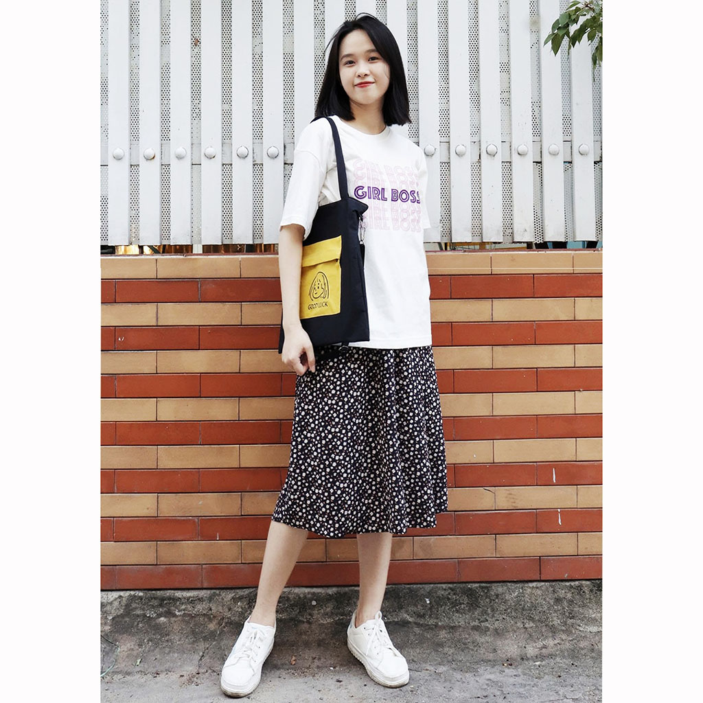 Set chân váy hoa nhí và áo thun cotton GIRL BOSS Rolisa SR002