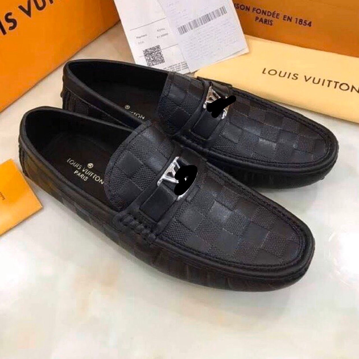 giày lười nam da pu rất bền trơn kẻ caro logo bac