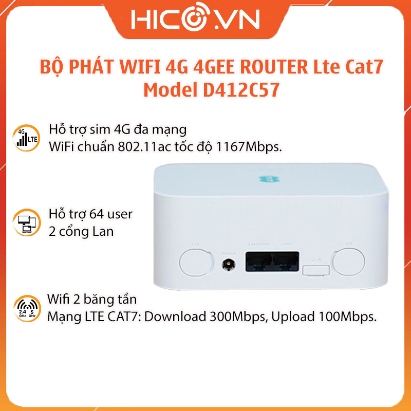 Bộ phát wifi 4g Alcatel 4GEE ROUTER Lte Cat7 Model D412C57 tốc 300Mbps