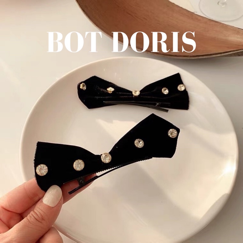 Kẹp tóc hình nơ bằng nhung đính đá cao cấp, phụ kiện tóc sang chảnh cho nữ BOT DORIS