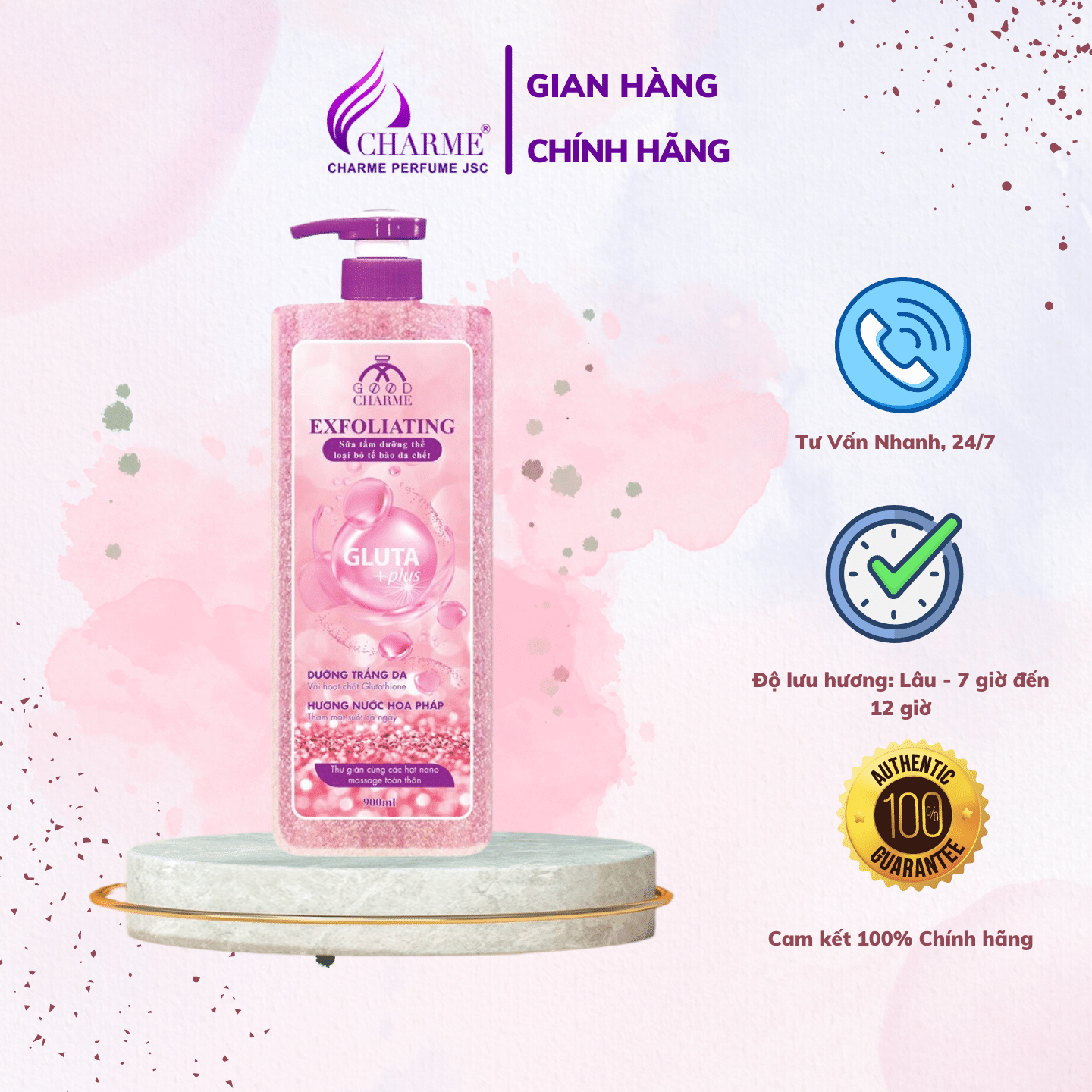 Sữa tắm tẩy tế bào da chết charme exfoliating 900ml