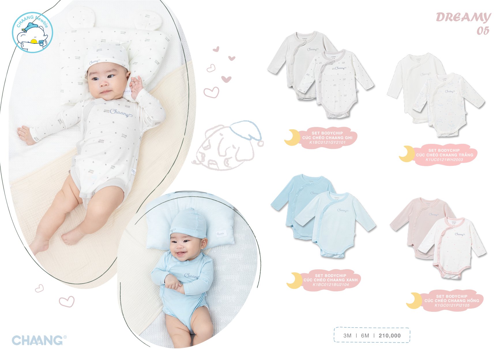 Set 2 bodychip dài tay cúc chéo trẻ em Chaang