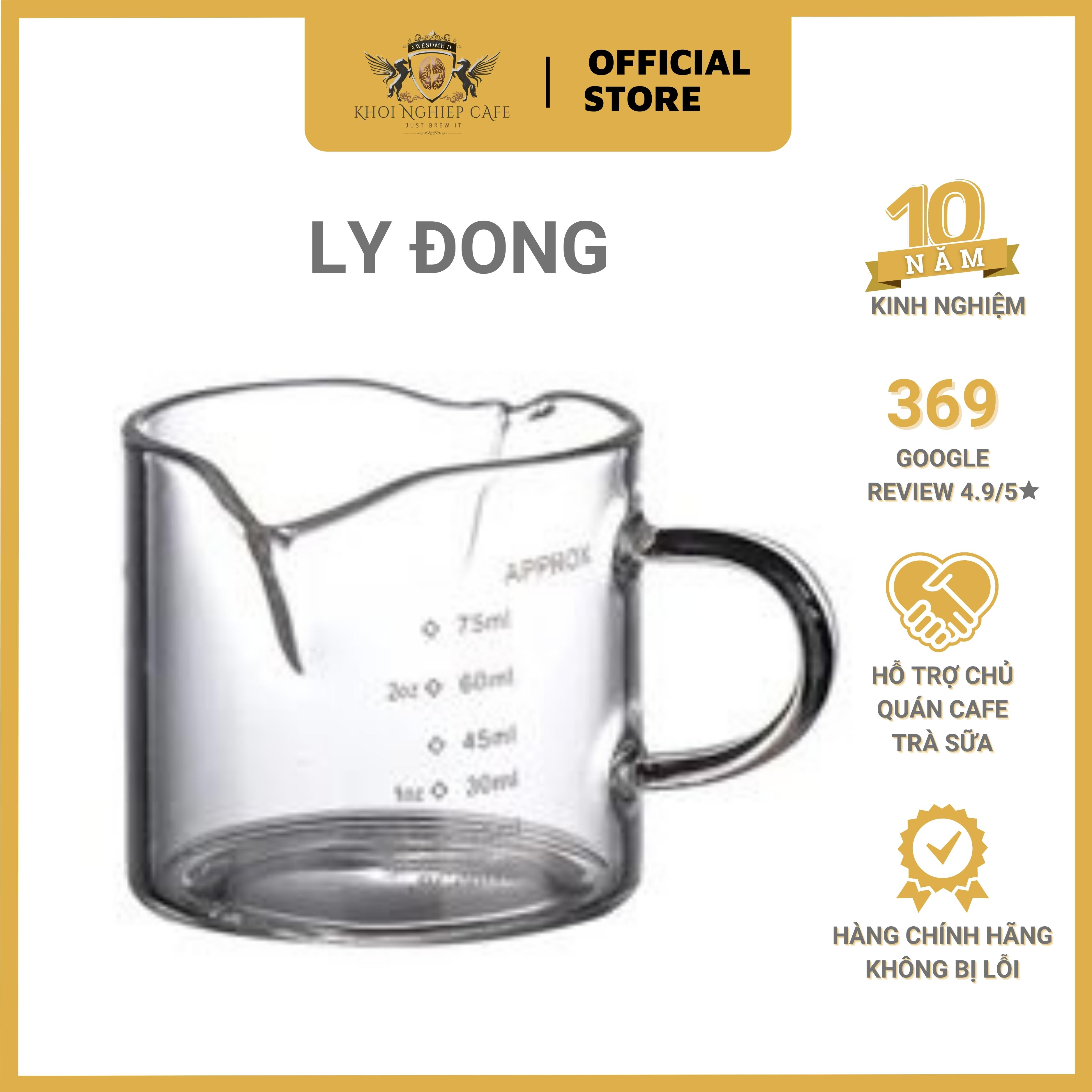 Ly đong định lượng cafe espresso 2 shot hình vuông 2 đầu rót - có chia vạch | Chất liệu thủy tinh | Dung tích 60ml