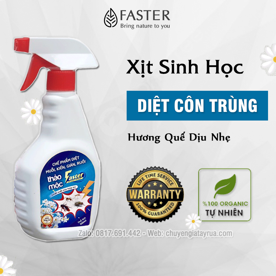 Xịt sinh học diệt côn trùng faster, 100% thiên nhiên, hiệu quả, an toàn hương quế chai lớn 500ml