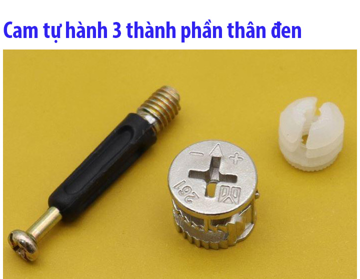 Ốc cam liên kết gỗ 3 thành phần,cam tự hành thân đen và thân vàng túi 500 con