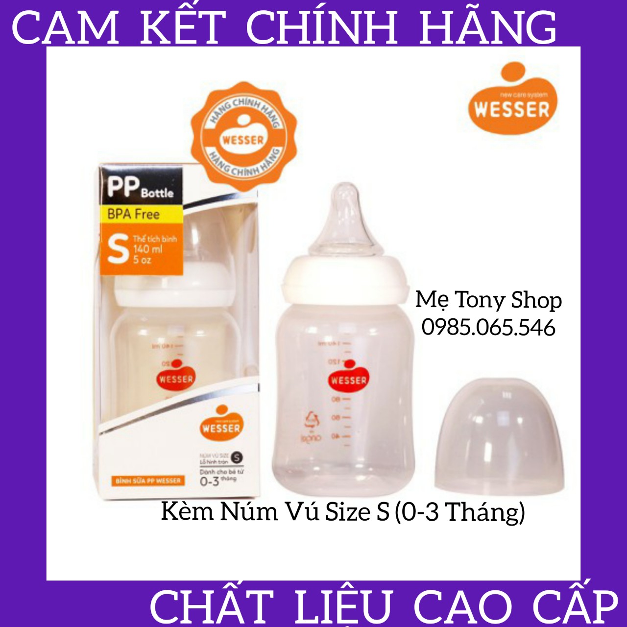 [Chính Hãng 100%] Bình Sữa Cho Bé Sơ Sinh Wesser 140ml (0-3 tháng)
