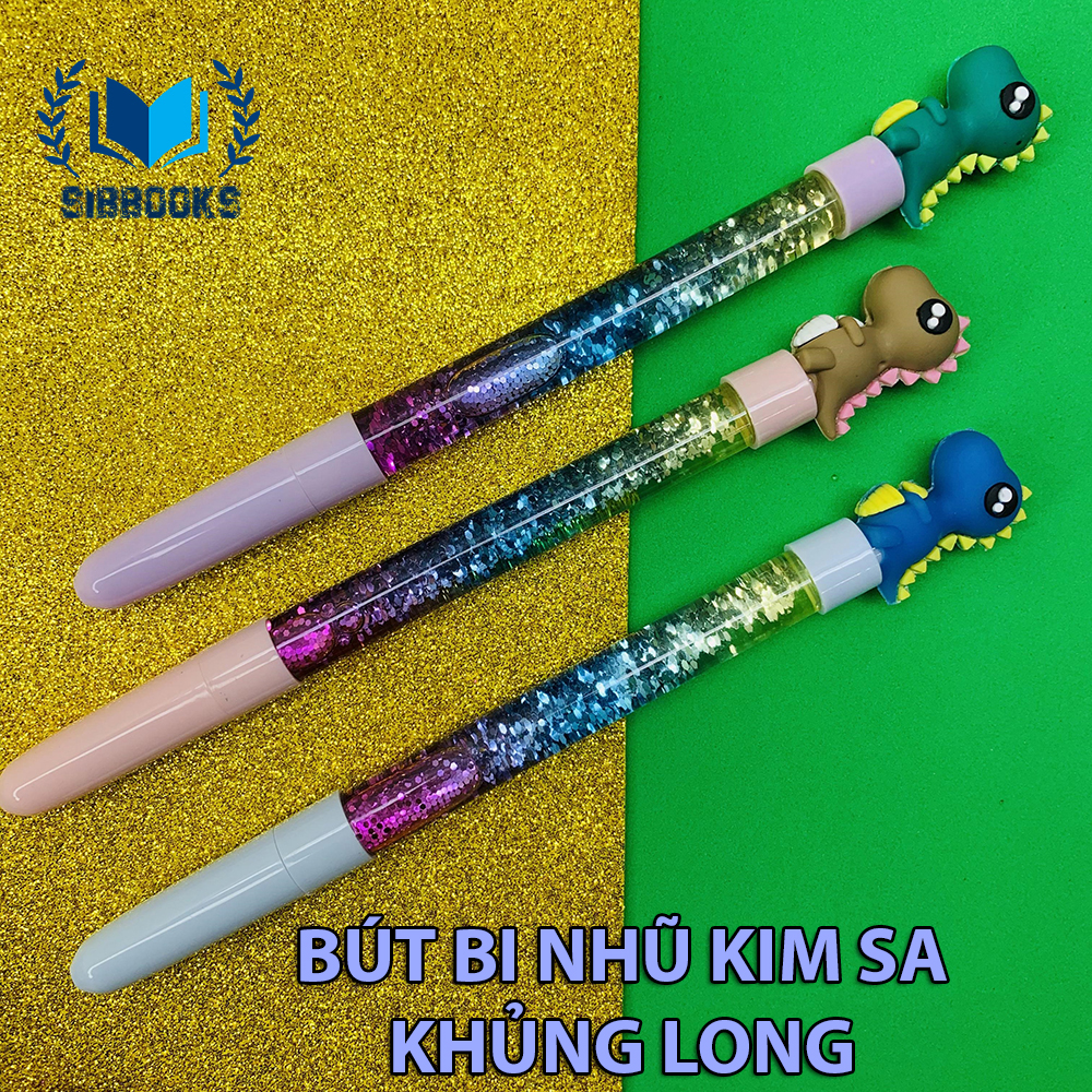 Bút bi nước kim sa nhũ khùng long - kim tuyến lấp lánh đẹp mắt - sibbooks - sản phẩm chính hãng