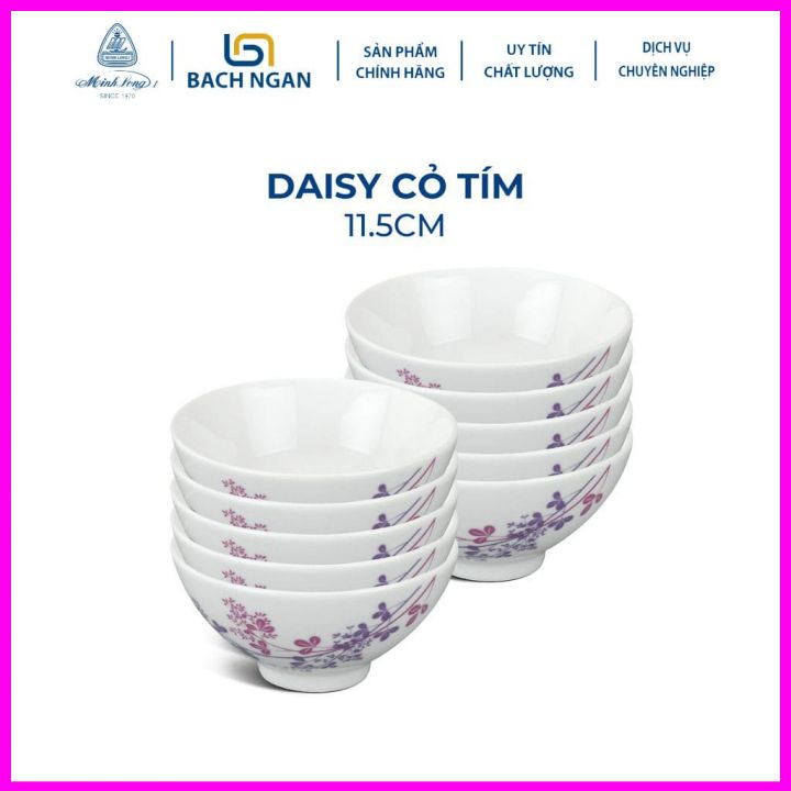 Bộ 10 Chén sứ Minh Long 11.5 cm Daisy Cỏ Tím hàng đẹp cao cấp dùng để ăn cơm trong gia đình, đãi khách, tặng quà tết