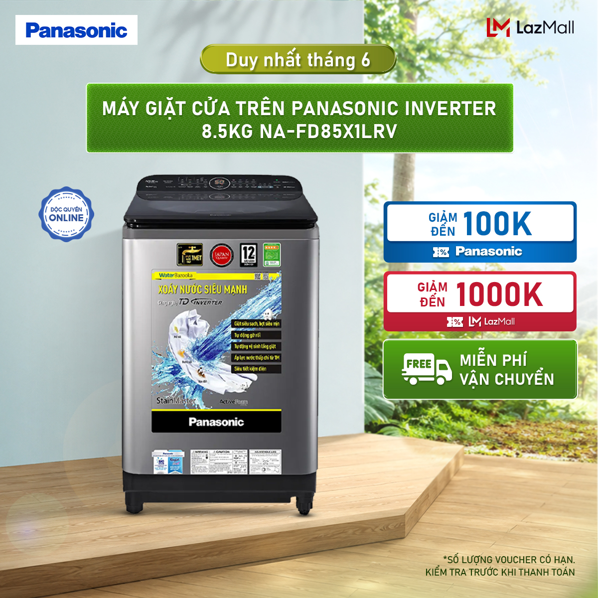 Máy Giặt Cửa Trên Panasonic Inverter 8.5KG NA-FD85X1LRV
