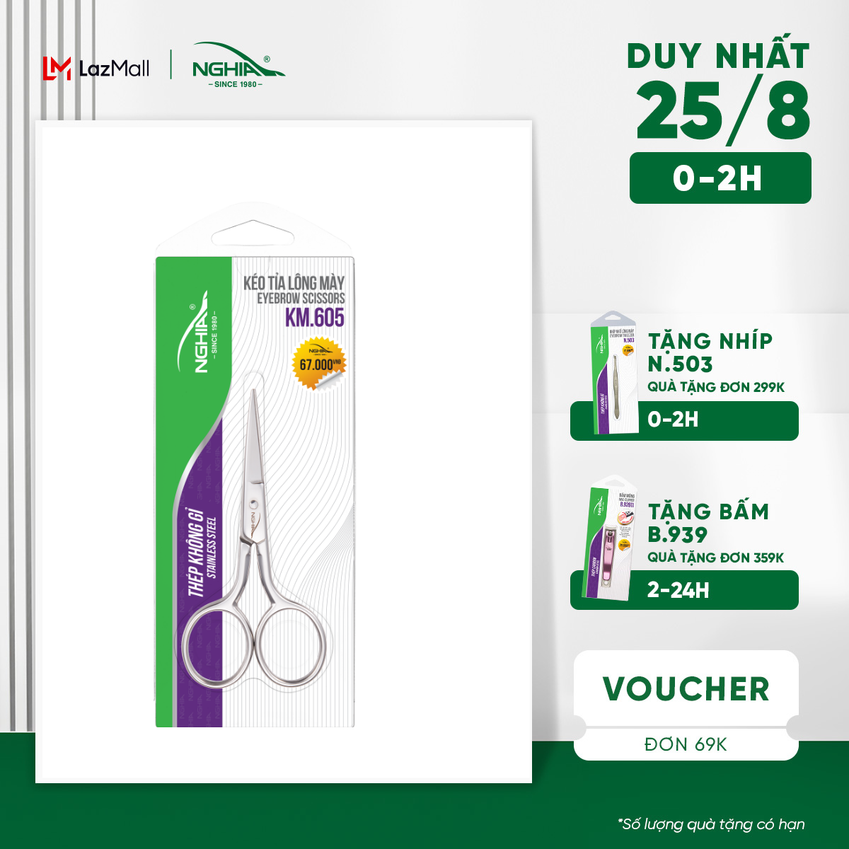 Kéo Cắt Tỉa Lông Mày Thép Không Gỉ Inox KỀM NGHĨA KM.605 (Mũi Thẳng Nhọn)