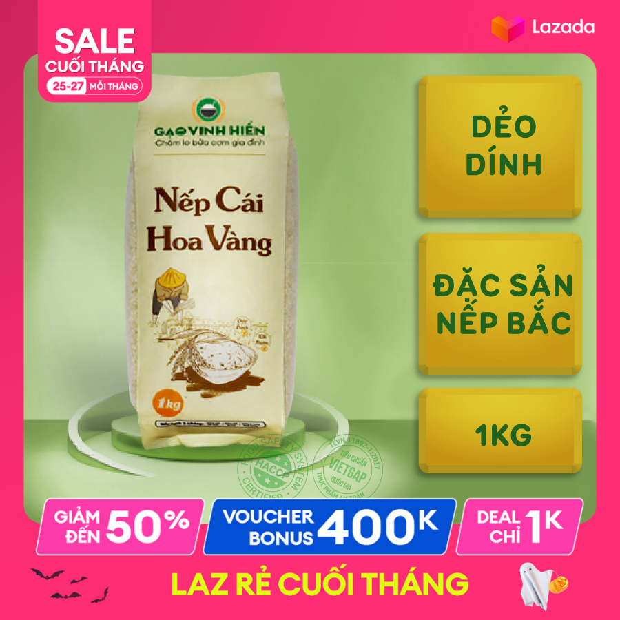 Nếp cái hoa vàng vinh hiển 1kg - nếp thơm, dẻo nhiều, mềm ngon