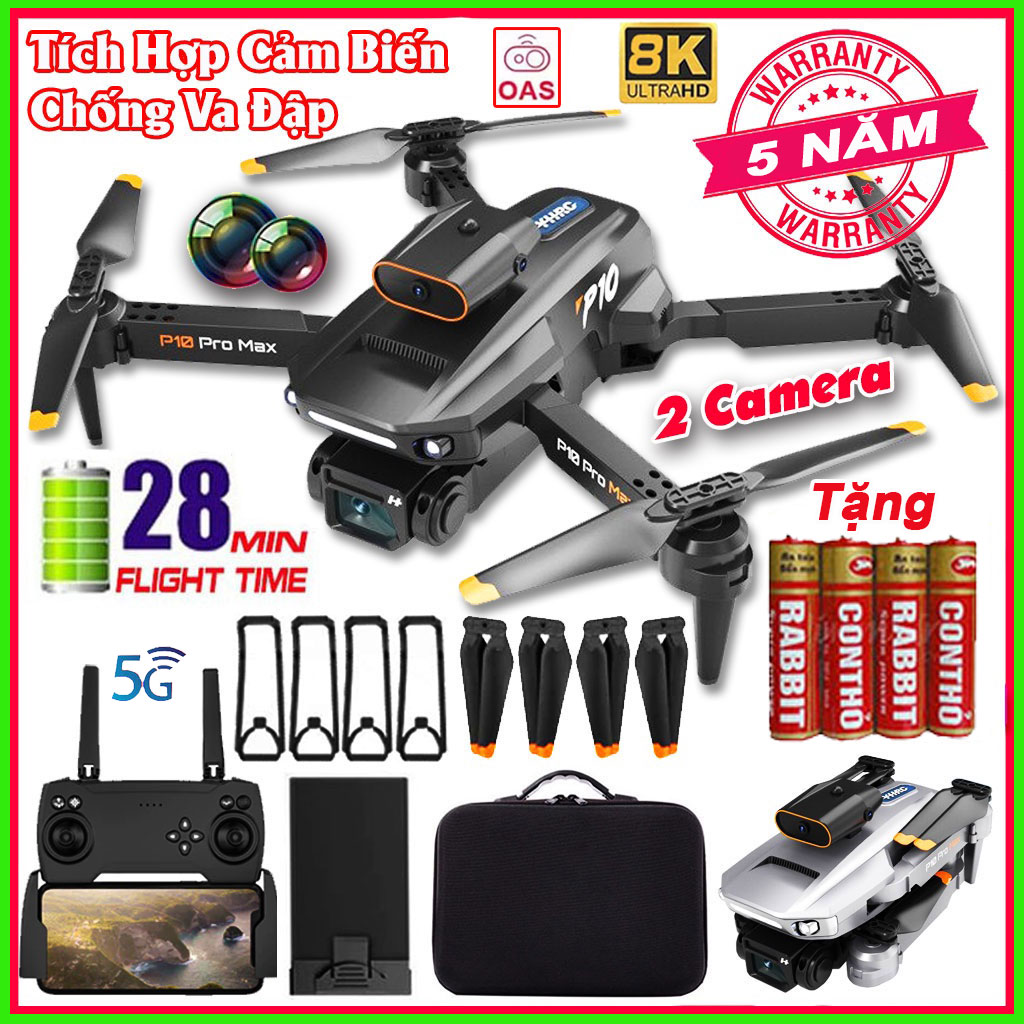 Máy bay không người lái mini Flycam P10 Pro Max Drone camera 4k Phờ Lai Cam Fly cam Máy Bay Flycam Playcam Flay cam Play camera. Pin Lithium 2500mAh bay 2530 Phút Cảm Biến 4 Chiều Chống Rung Tránh Va Chạm.