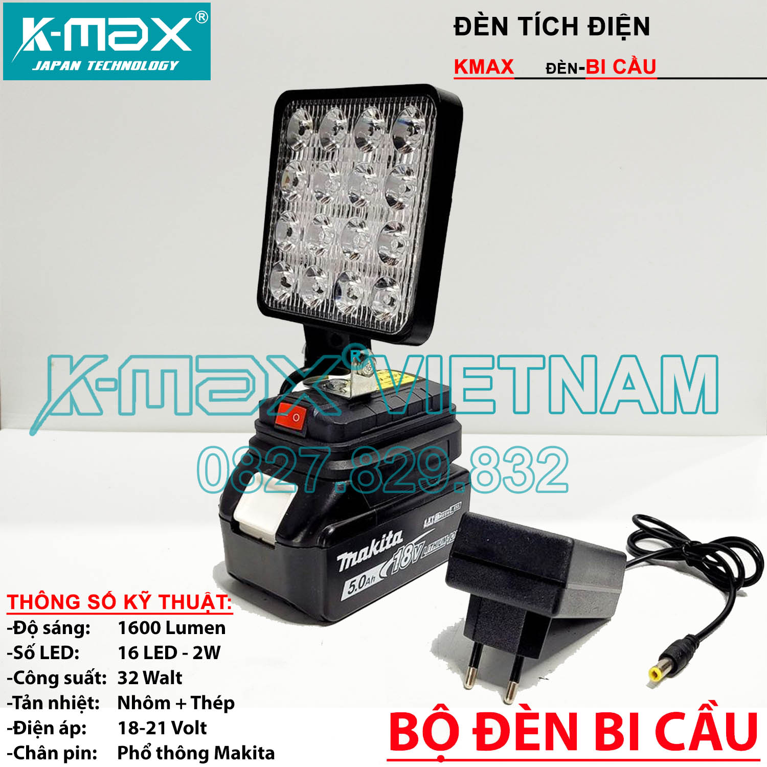 Đèn pha led dùng pin MAKITA sử dụng pin máy công cụ cầm tay 18-20v - Bóng led bi cầu