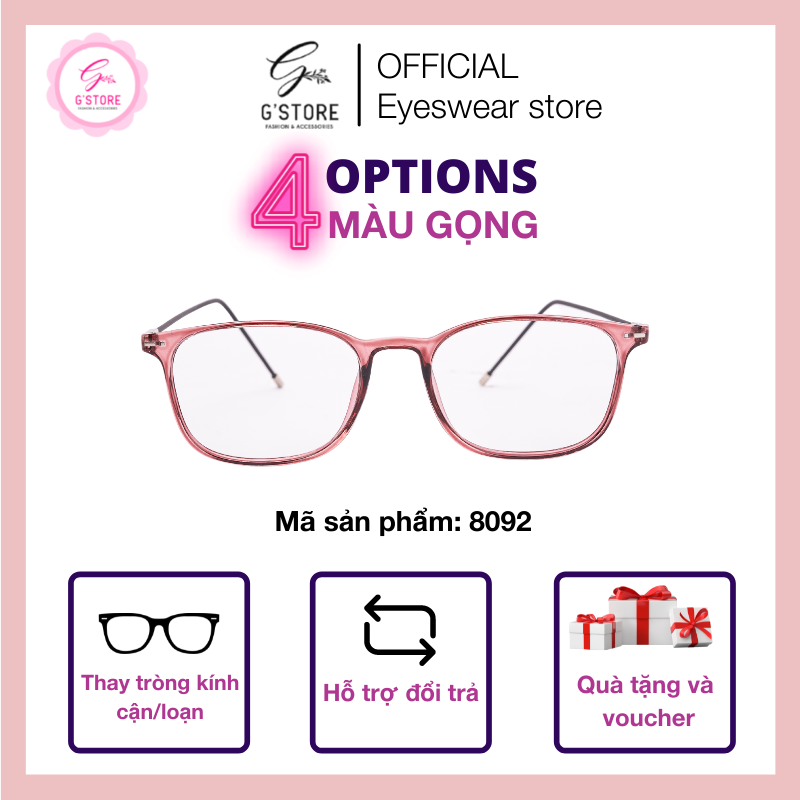 Gọng Kính Cận Nam Nữ [G'Store] Gọng Kính Mắt Tròn Vuông Chất Liệu Nhựa Dẻo Nhiều Màu 8092
