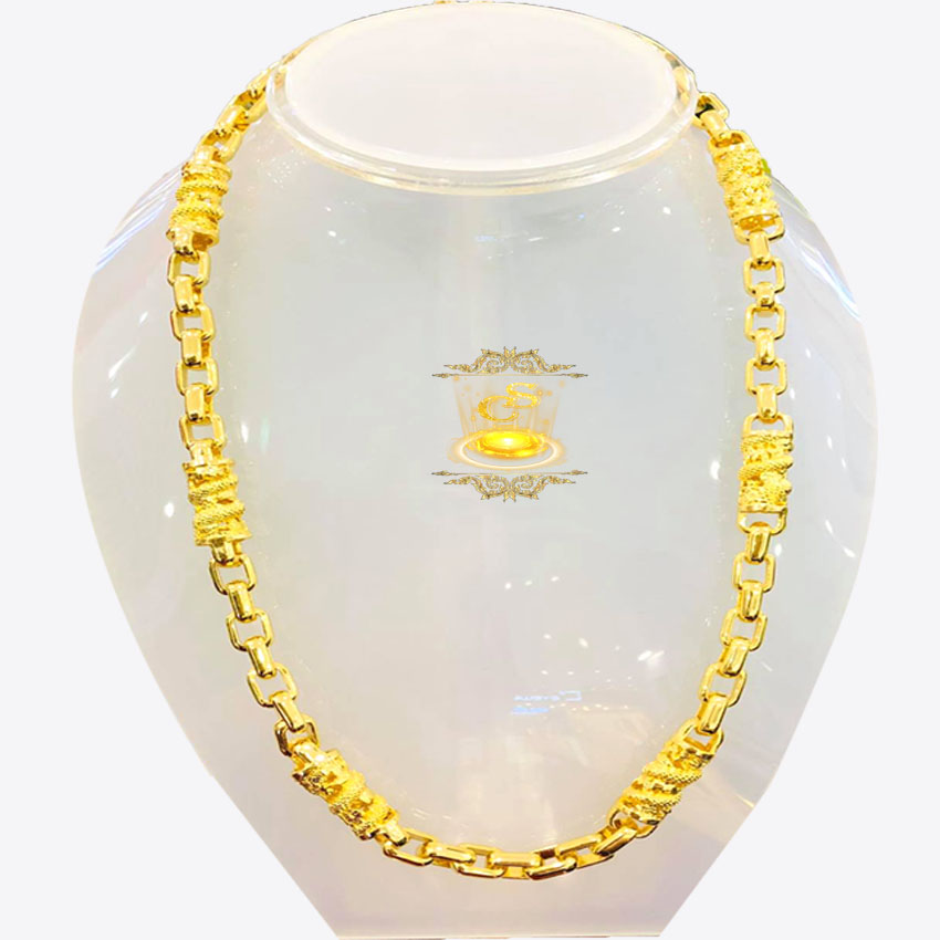 dây chuyền chữ cong vuông có rồng lượn sóng mạ vàng 18k - kích thước 0.9x60cm - caraven silver - QC