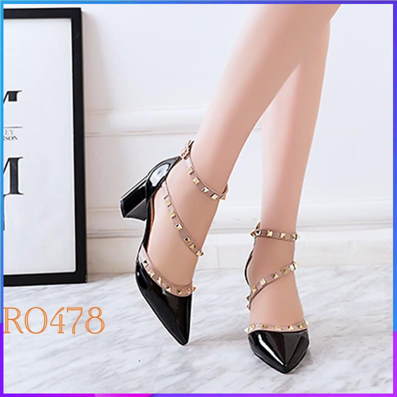 Giày sandal nữ cao gót 6cm hàng hiệu rosata hai màu đen trắng cao cấp ro478