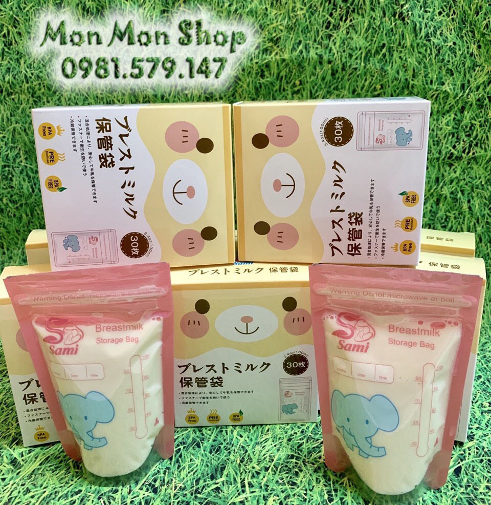 Túi trữ sữa Sami Nhật Bản 100ml 2 zip khóa BPA free an toàn