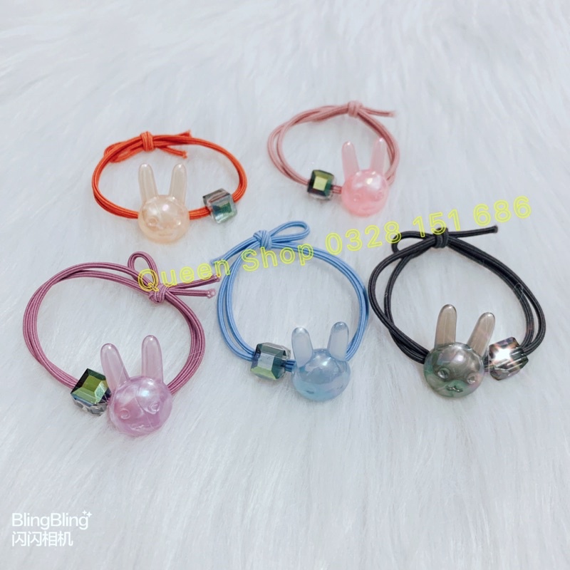 COMBO - 2 Dây cột tóc hình thỏ đính hạt pha lê nhiều màu sắc siêu dễ thương