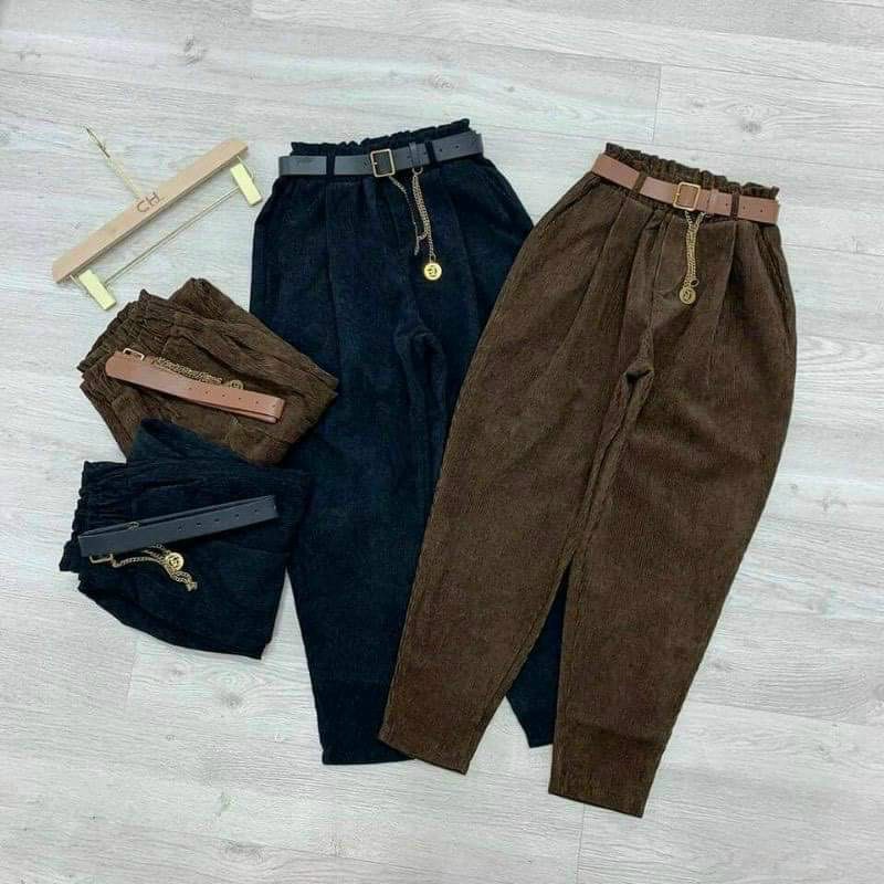 Quần baggy nhung tăm kèm đai siêu hót tôn dáng