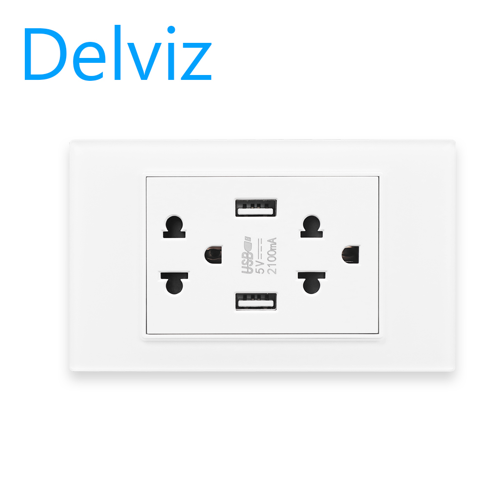 Delviz thai socket philippine socket usb wall glass socket. 120mm x 72mm, and the mounting hole spacing is 85mm. black and white optional. current mode: ac15a voltage: 100v-220v usb: 5v2100ma.