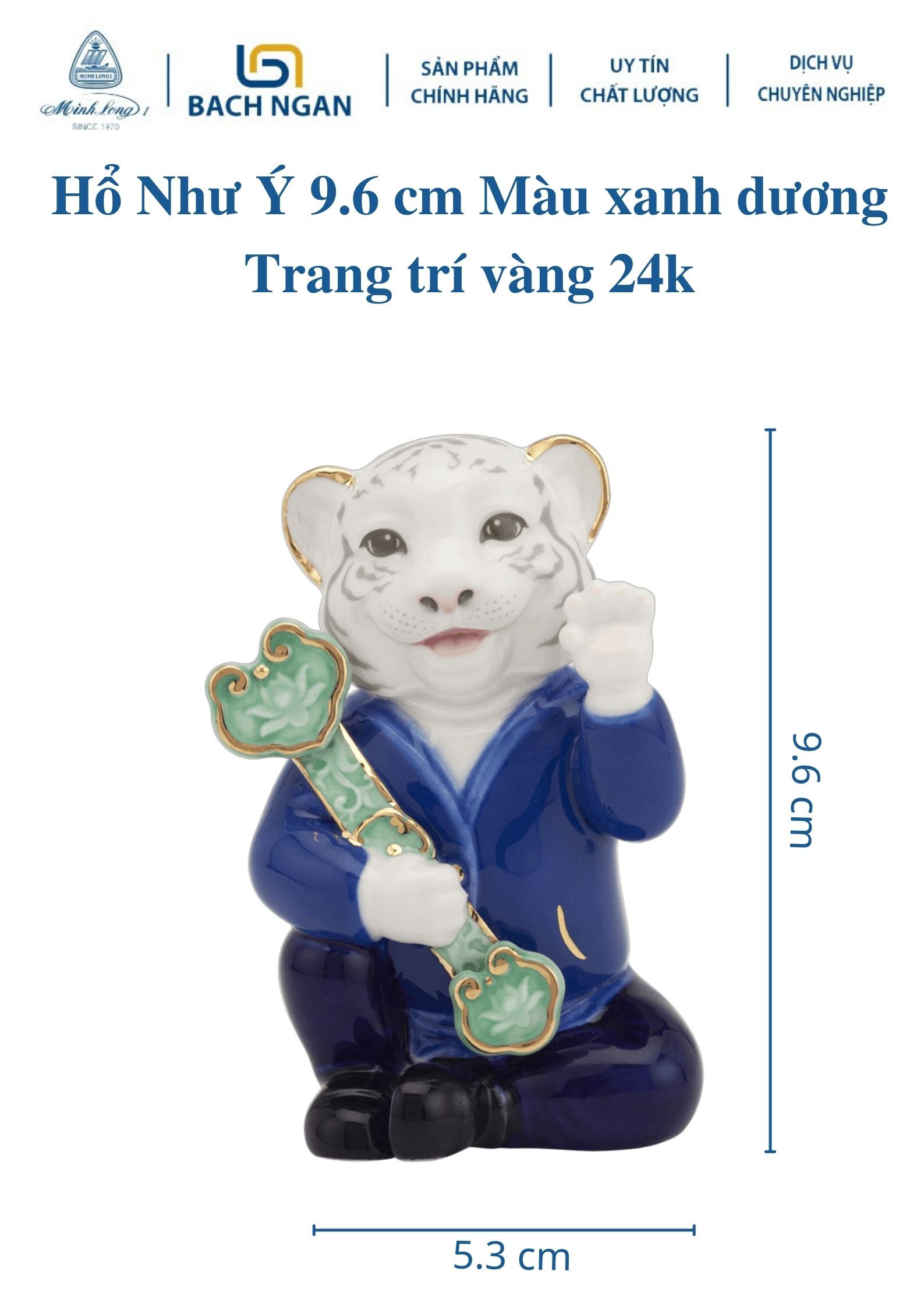 Tượng Hổ Như Ý Minh Long 9.6 cm Trang trí Vàng 24K Nhiều Màu dùng trang trí nhà cửa, nội thất, tặng quà tết