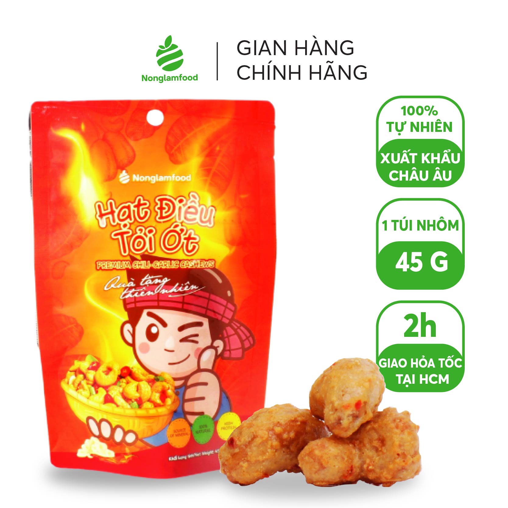 Hạt điều tỏi ớt Nonglamfood 45g Premium chili-garlic cashews