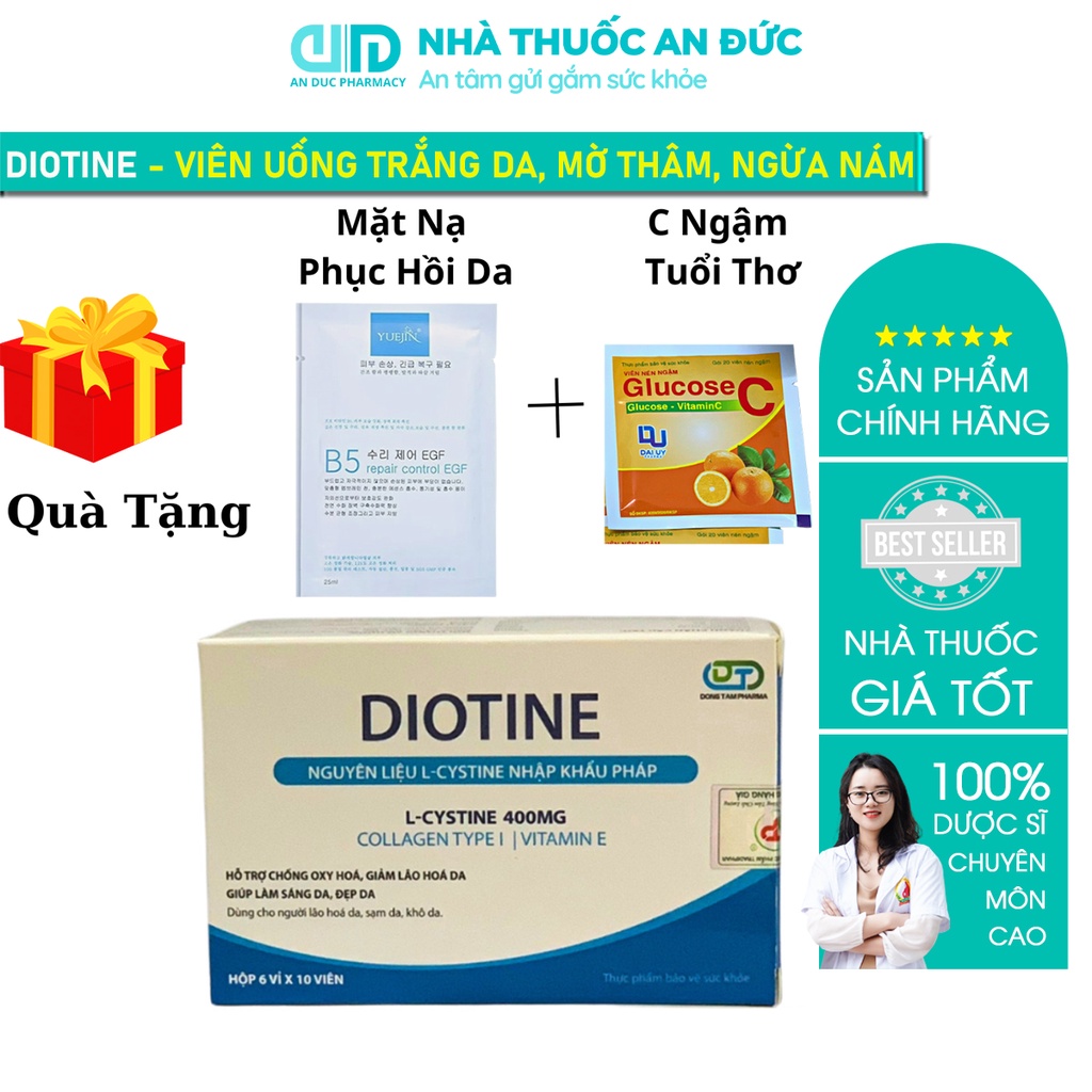 Diotine Combo 2 hộp - Viên uống sáng da, đẹp da- Hộp 60 viên