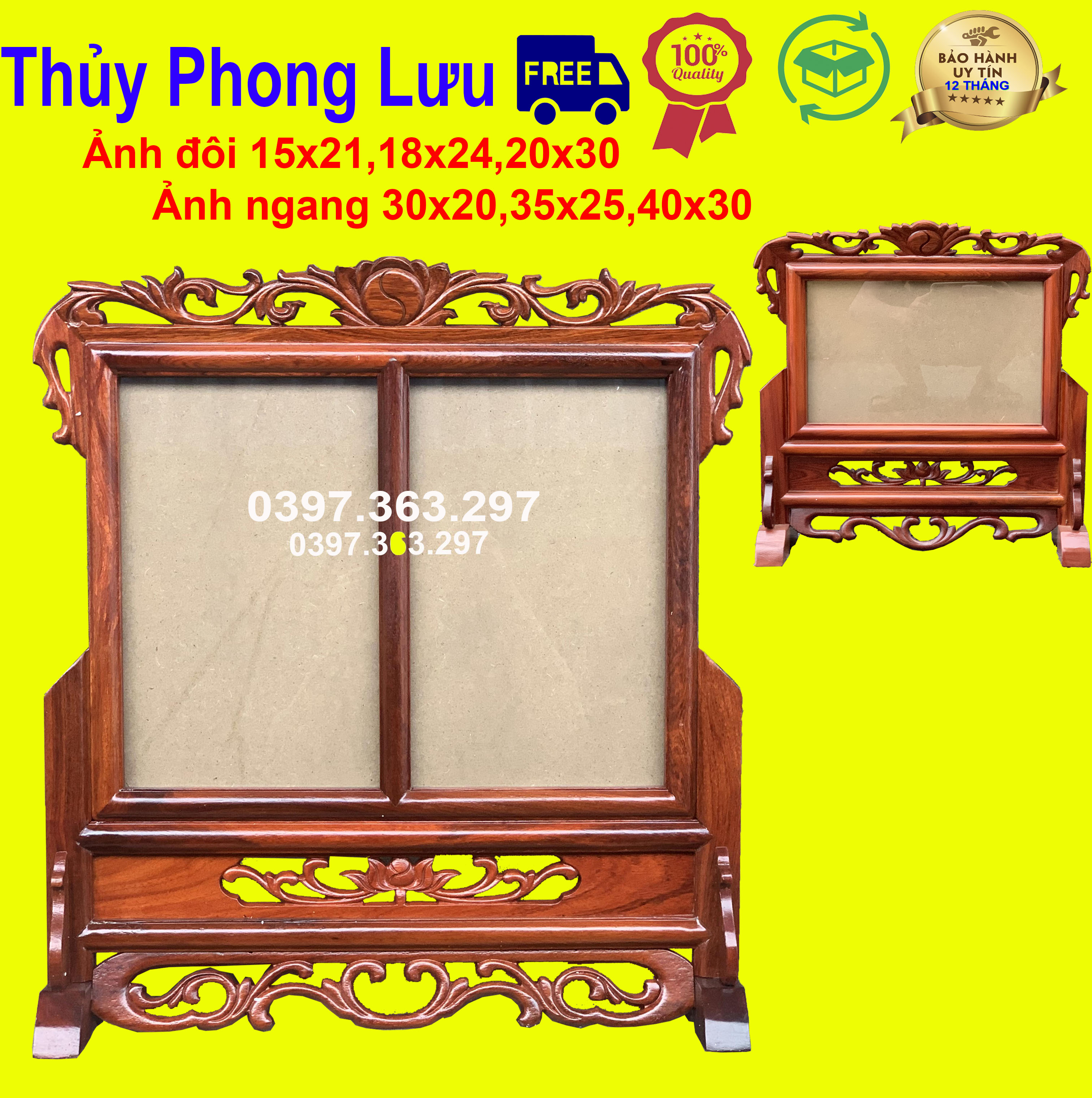 Khung ảnh bàn thờ đôi 2 hình thờ gia tiên gỗ hương