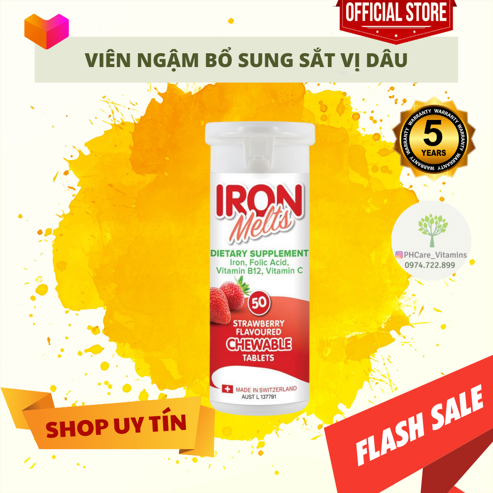 Viên ngậm bổ sung sắt Iron Melts Chewable vị dâu 50 viên