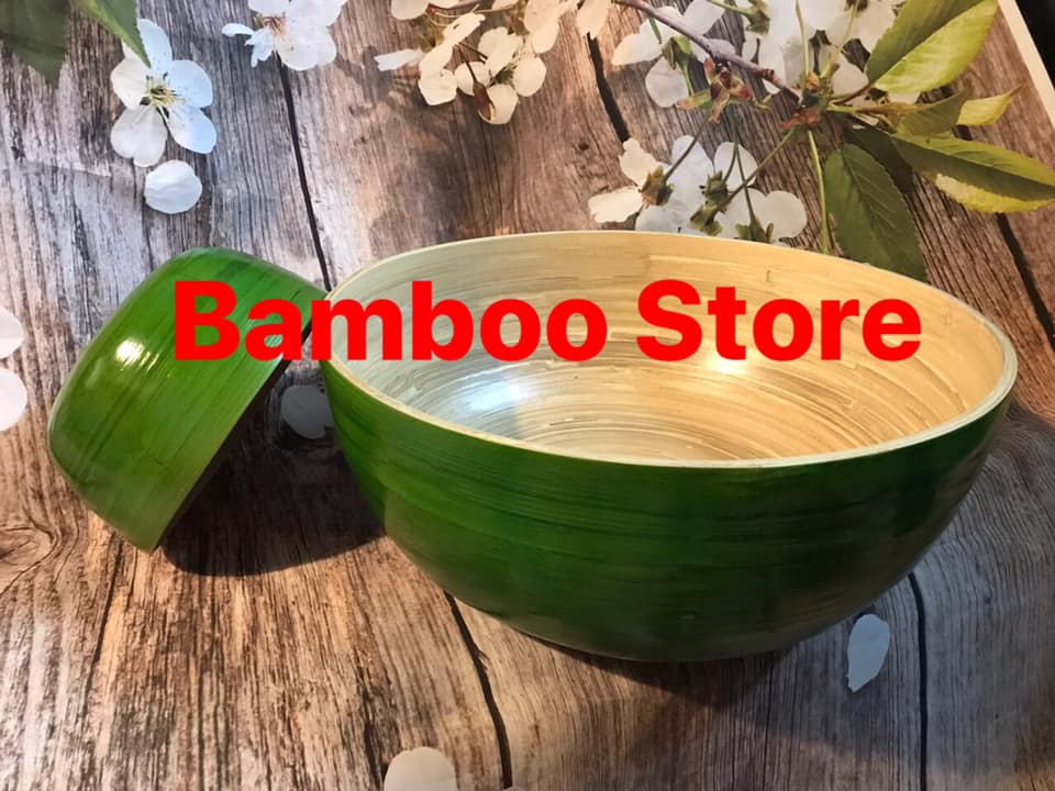 Màu xanh lá cây - Bộ chậu ngâm chân,bát ngâm tay cốt tre (30x12cm , 15x8cm)