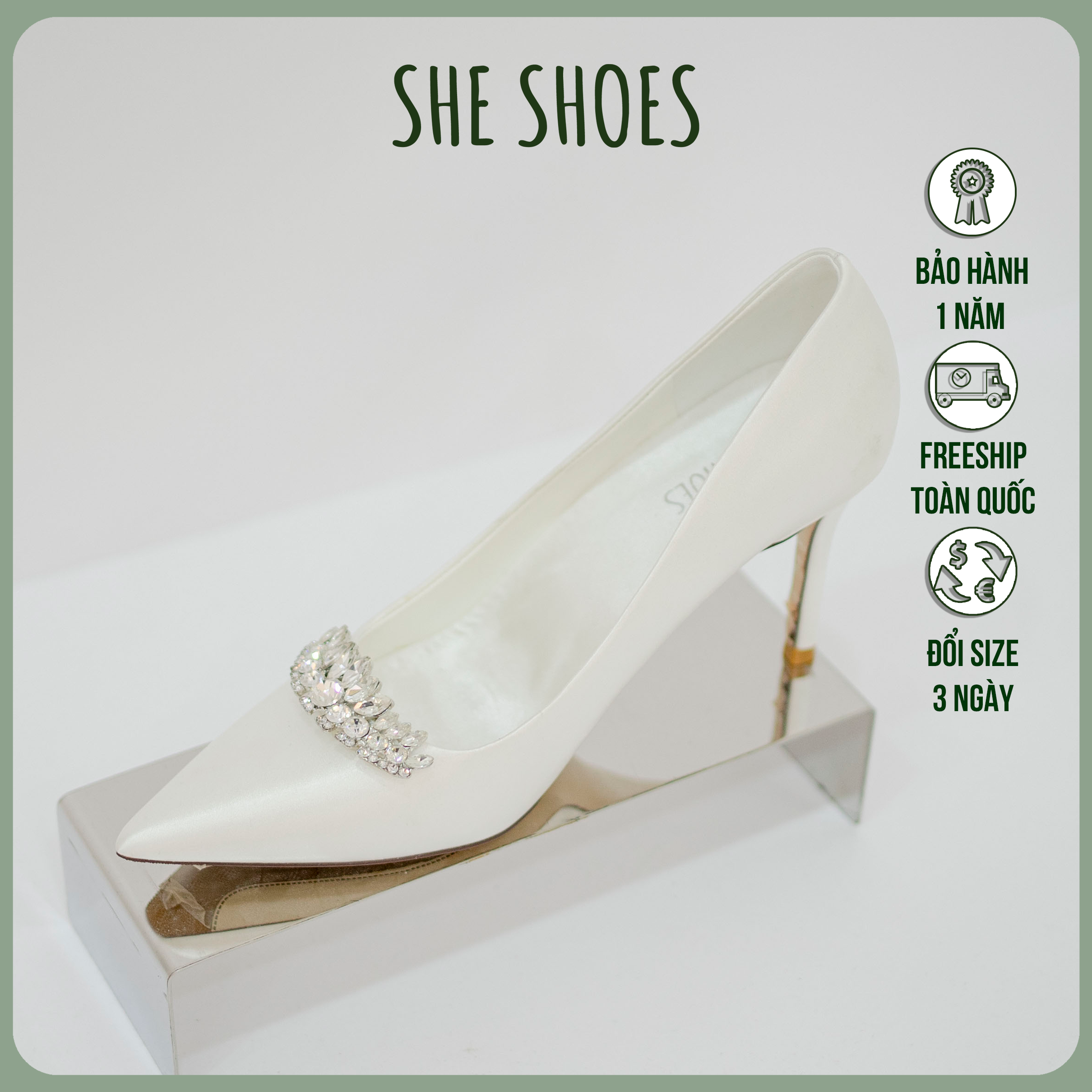 Giày cưới Giày cao gót trắng cô dâu cao cấp - ĐỘC QUYỀN BỞI SHESHOES