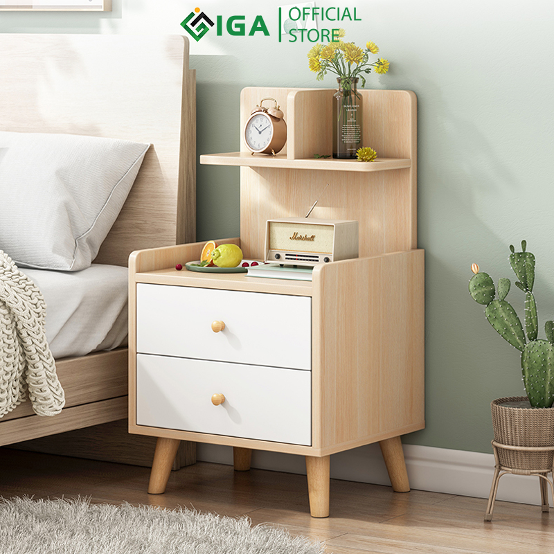 Tủ đầu giường 2 ngăn kéo hộp, tab đầu giường có kệ để đồ IGA - GP172