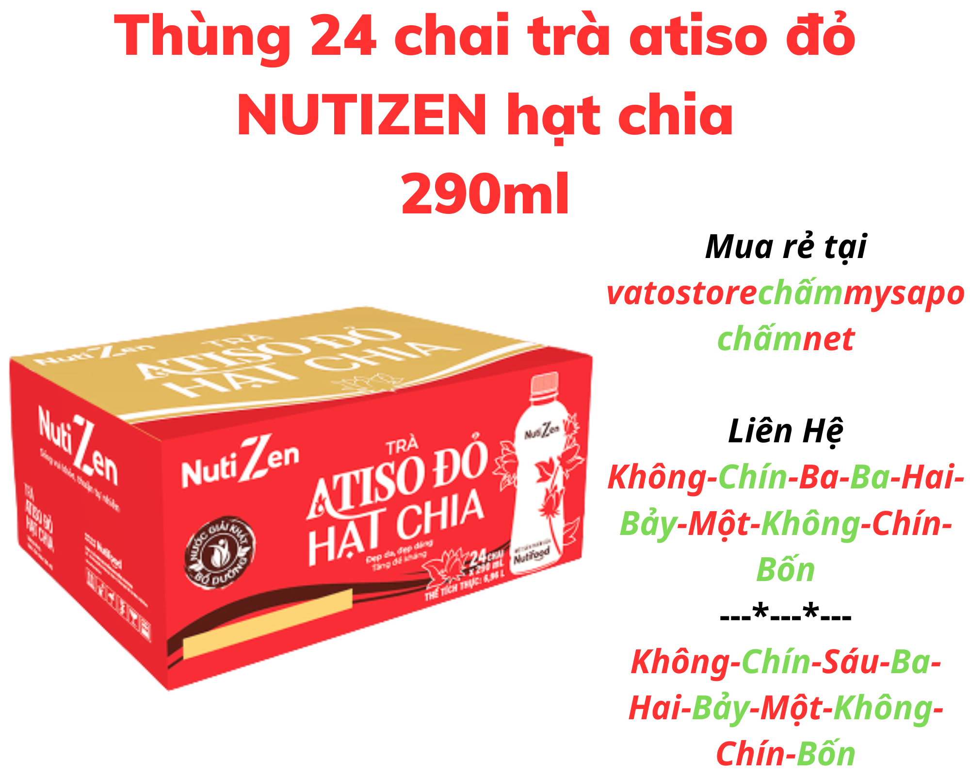 Thùng 24 chai trà atiso đỏ hạt chia NUTIZEN 290ml / Lốc 6 chai trà atisô đỏ hạt chia NUTIZEN 290ml