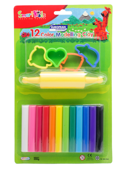 Sáp nặn vỉ nhựa 12 màu kèm 4 khuôn tạo hình + 1 cây lăn sáp sk-bl12m5r