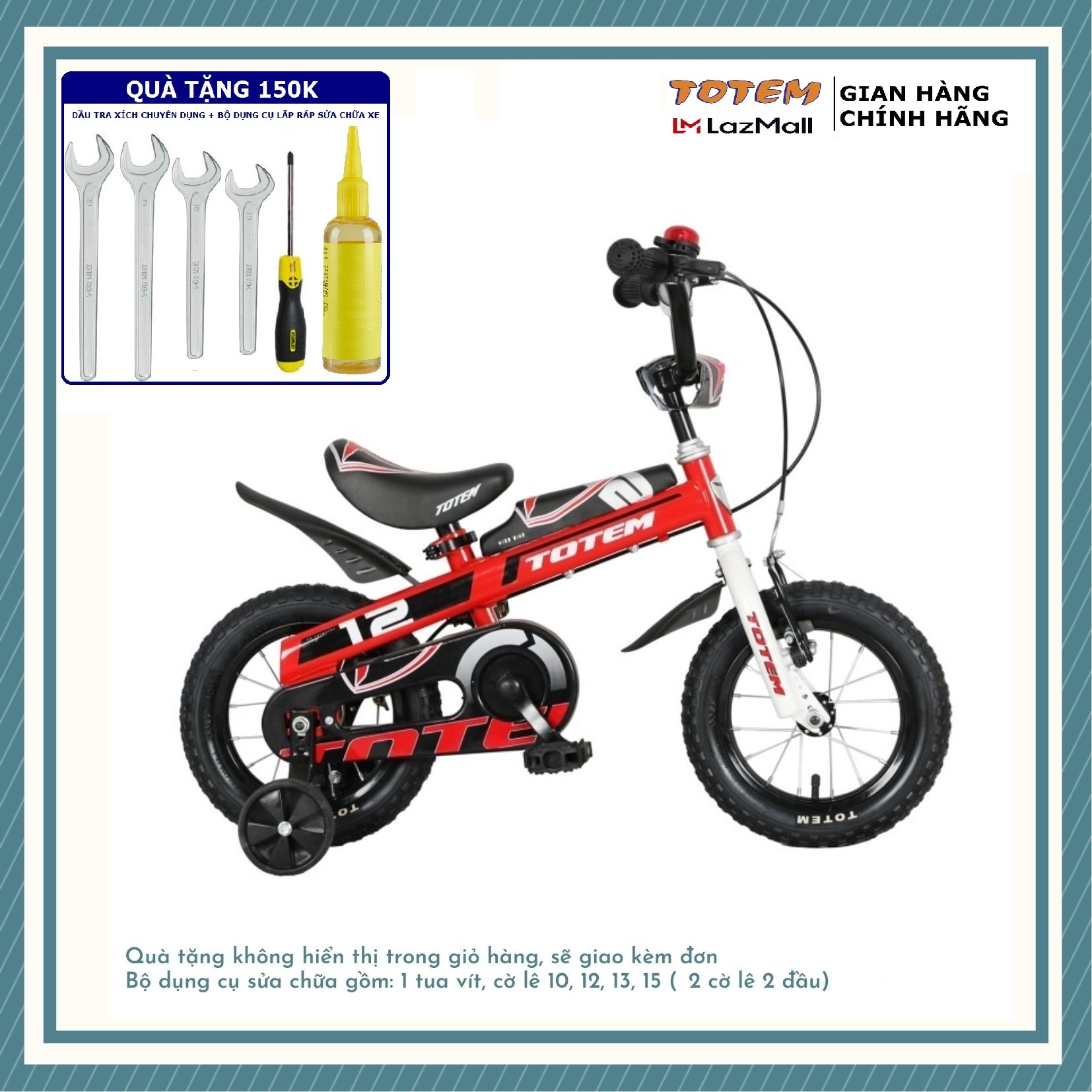 ( Chính Hãng) Xe Đạp Totem Cho Bé Trai 2- 5 Tuổi 12 inch