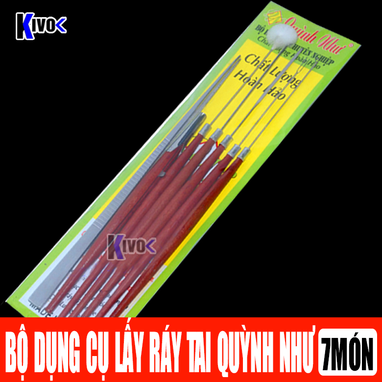 Bộ Dụng Cụ Lấy Ráy Tai Quỳnh Như 7 Món Tiện Ích Đa Năng - Dụng Cụ Ngoáy Tai Móc Lỗ Tai Bằng Gỗ - Kivovi