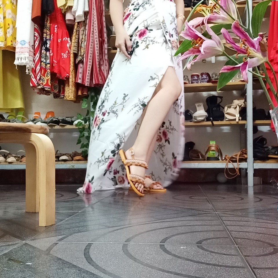 Giày sandal thổ cẩm 2 quai ngang phong cách boho hình chụp thật - sandal bông