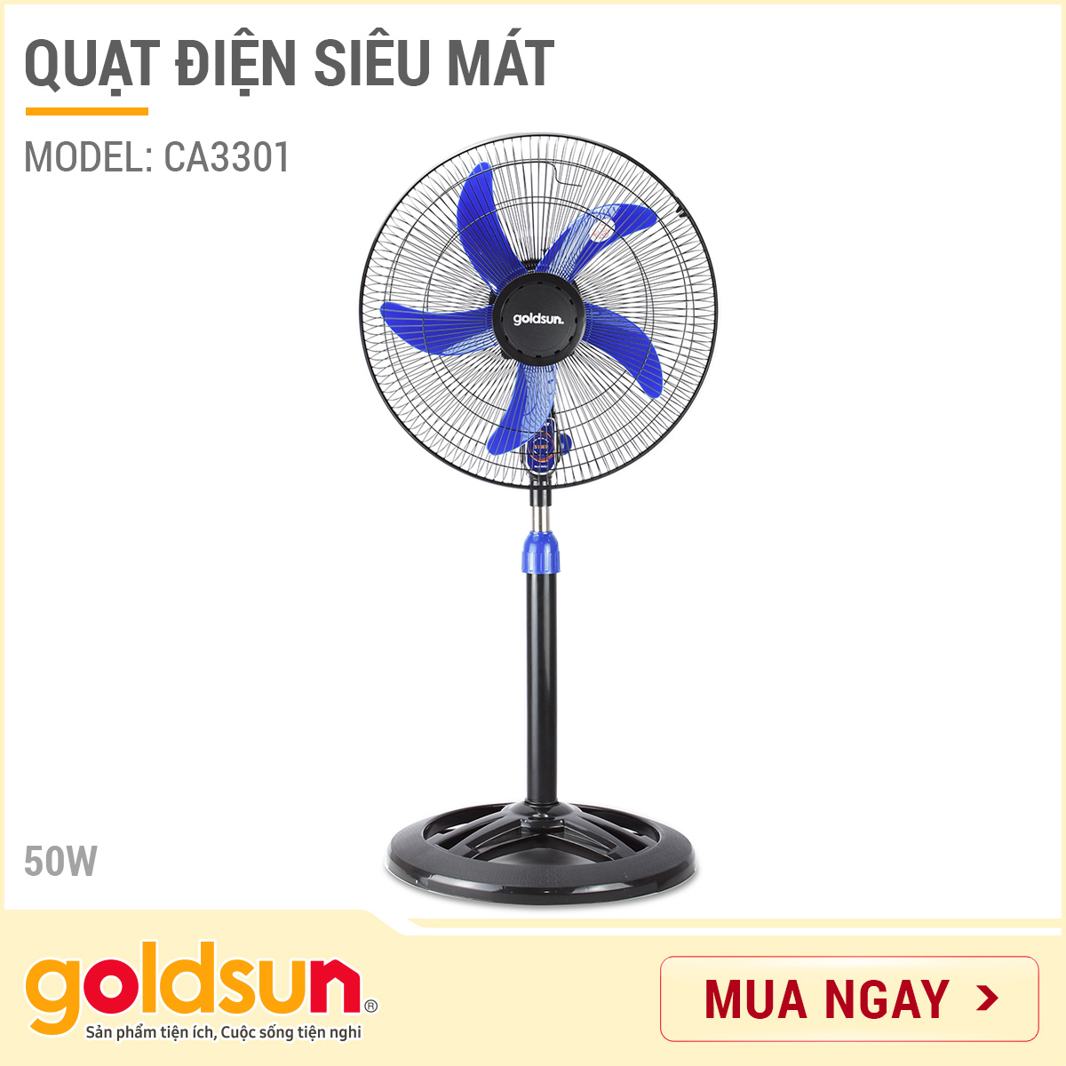Quạt đứng công nghiệp goldsun ca3301 - công suất 50w - bảo hành 24 tháng