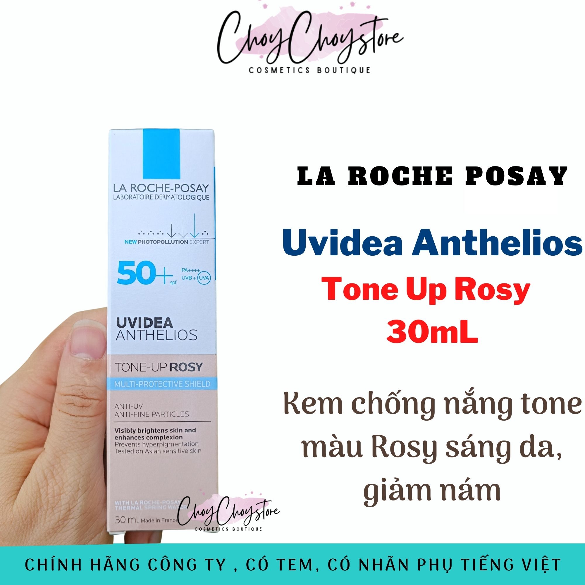 Kem Chống Nắng La Roche Posay Tone Up Rosy SPF50+ 30mL Tone Trắng Hồng, Giúp Sáng Da, Giảm Nám