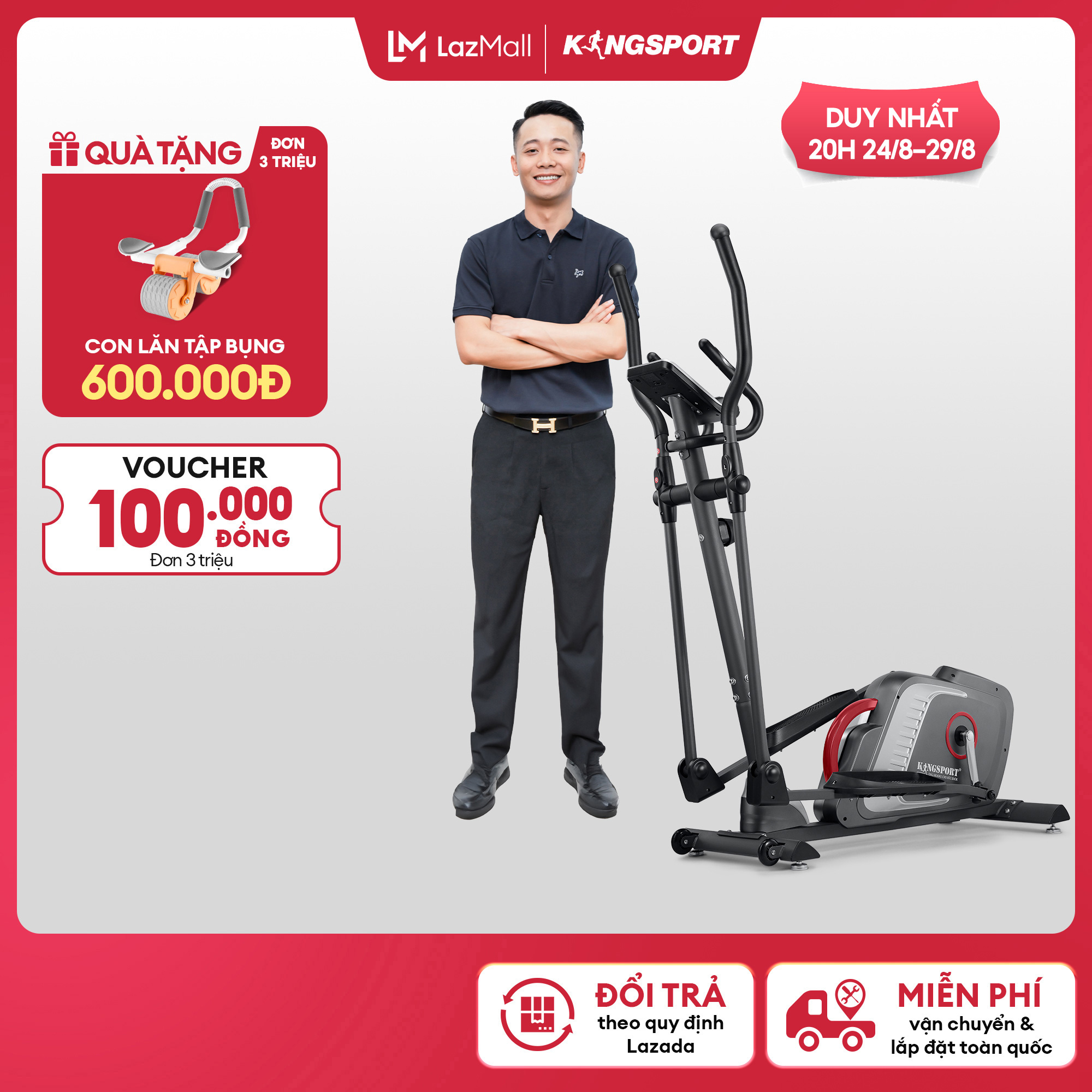 [Miễn phí vận chuyển] Xe đạp tập KINGSPORT Elliptical Bike EB-8903 tập luyện toàn thân, tích hợp đồng hồ đo lường chỉ số