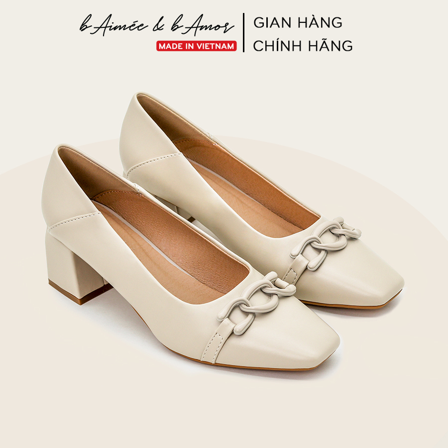 Giày cao gót nữ 5p Mirana Pump Heels đế vuông mũi vuông nơ khóa công sở