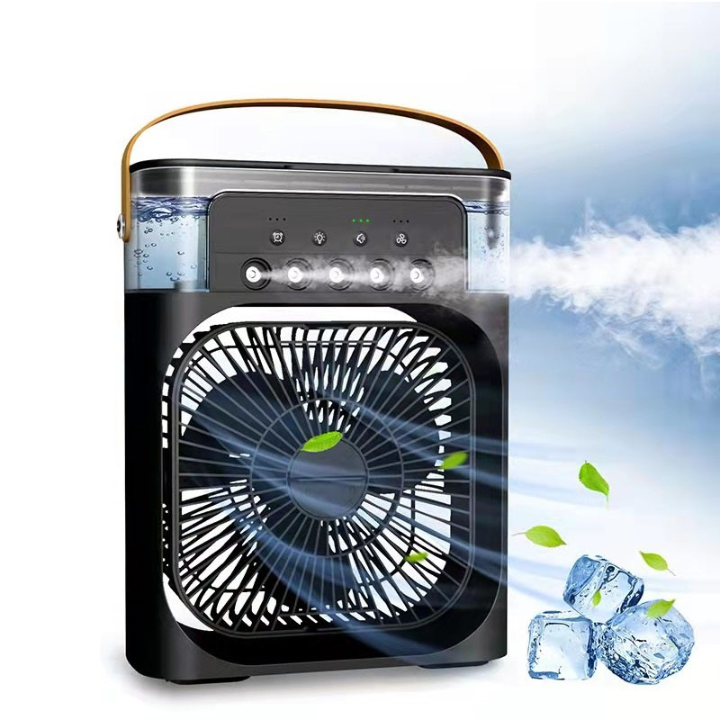Quạt hơi Chu Yang Quạt làm mát không khí 7 màu điều hòa không khí cầm tay USB Mist Table Fan Quạt làm mát 3 trong 1 USB Mini Portable Fan