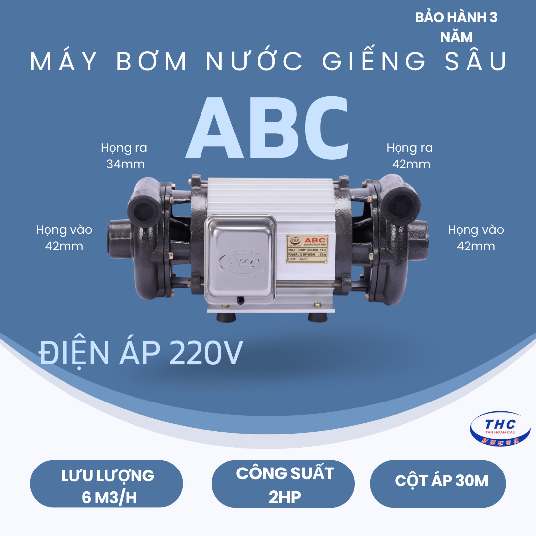 Máy bơm nước hút giếng 2 đầu abc 2hp - abc 1500