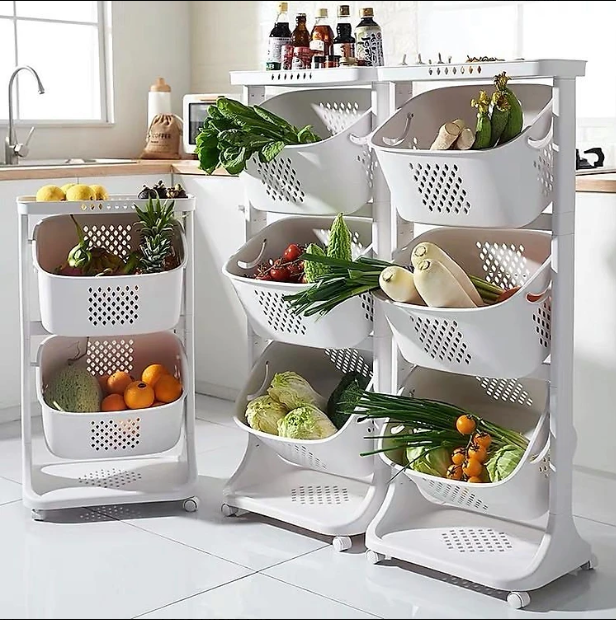 Kệ đựng đồ 3 tầng đa năng 5567, Rổ đựng quần áo 3 tầng có bánh xe nhựa Việt Nhật