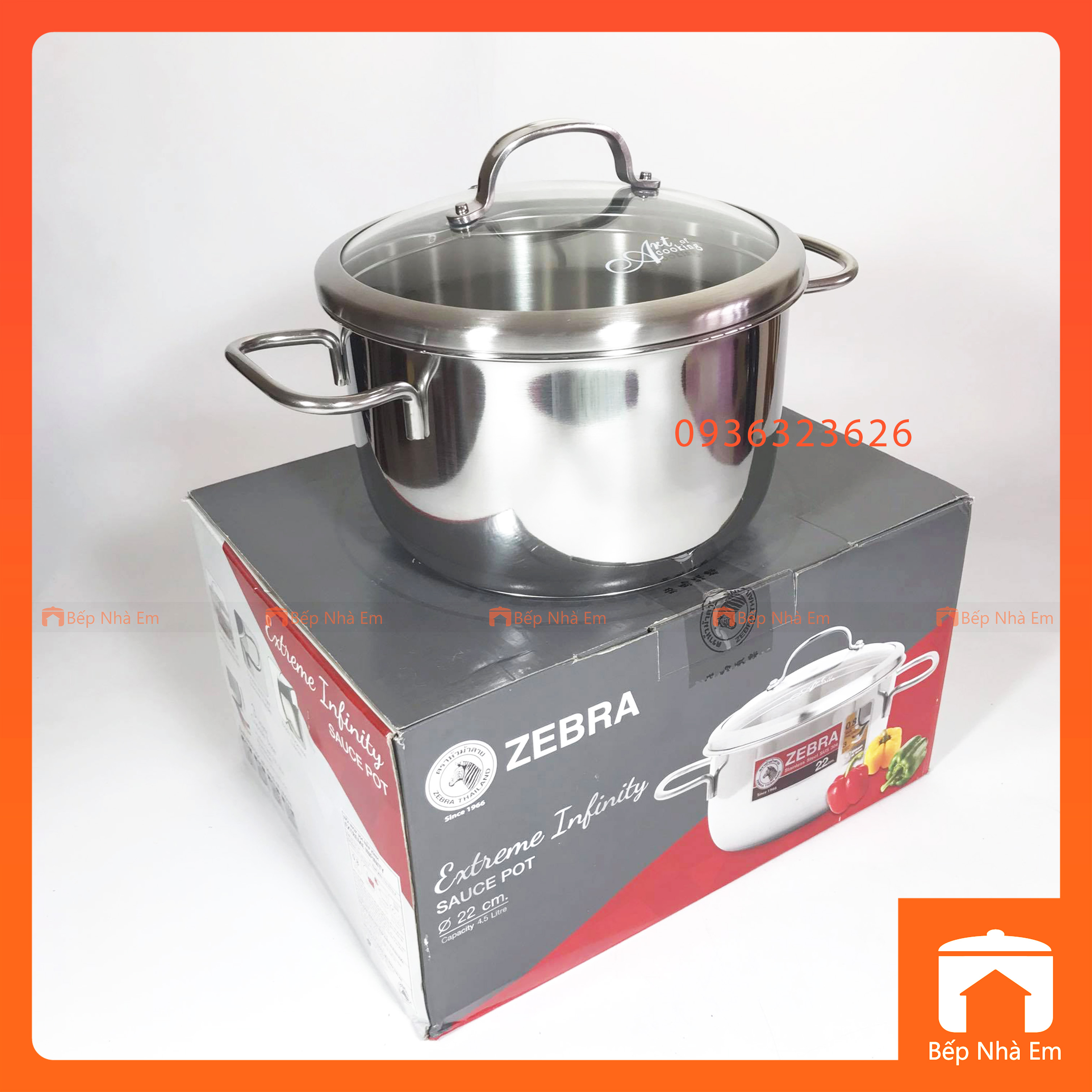 Nồi ZEBRA 3 Đáy Extreme Infinity 22cm 4.5L Nắp Kính (Inox 304) - 162297 - Hàng Nhập Khẩu Thái Lan