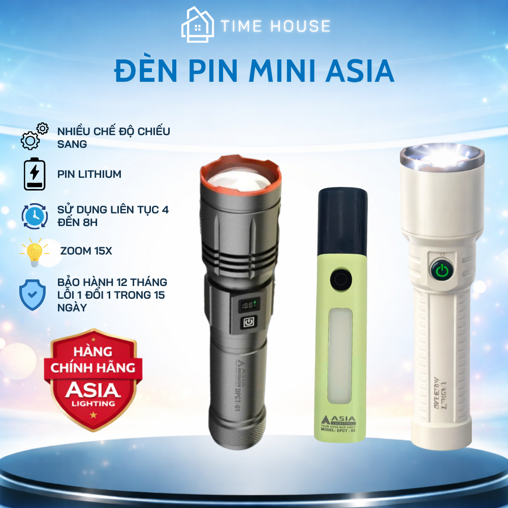 Đèn pin mini Asia - Nhiều chế độ sáng - Pin lithium - Sử dụng liên tục 4 giờ - Zoom 15x - Bảo hành 3 Năm Chính Hãng - Hàng chính hãng Asia Lighting