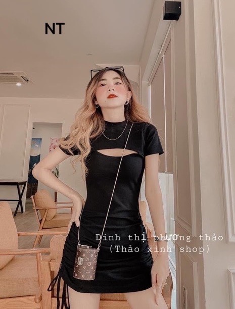 💝 FREESHIP 💝 Váy Ôm Body Khoét Ngực Dây Rút Bên Hông Chất Contton Cá Tính Sang Chảnh D43