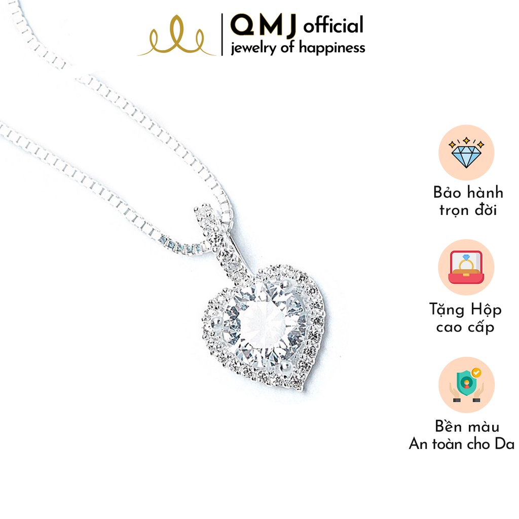 QMJ Dây chuyền bạc tim xinh ý nạm đá tinh tế thiết kế độc lạ, thích hợp với cô nàng thích sự độc và lạ trang sức thời trang nữ đẹp - QDL1493