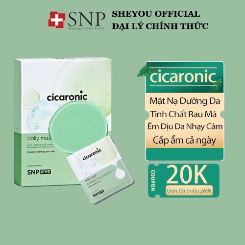 Mặt nạ tinh chất rau má phục hồi da, snp prep cicaronic daily mask, m401
