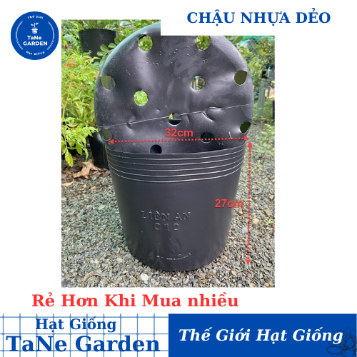 Chậu nhựa trồng cây C12 đen dẻo trồng rau, hoa, cây cảnh
